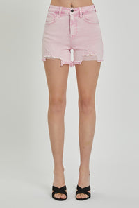 RISEN High Rise Pink Distressed Denim Shorts