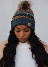 Load image into Gallery viewer, Panache Dusty Blue &amp; Patterned Pom Hat
