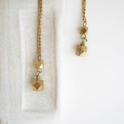 Faceted Dangle Earrings in Brass