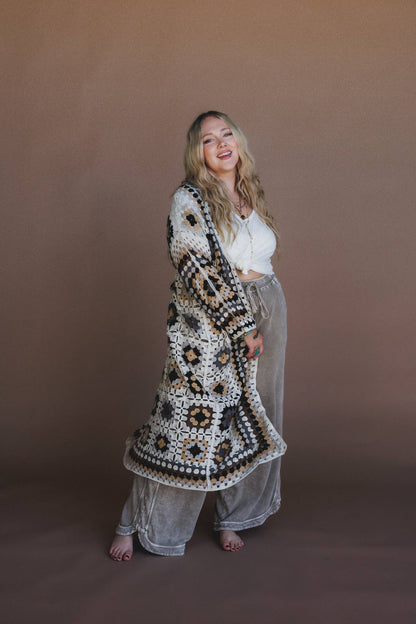 Soulful Wanderer Crochet Duster - Grey Multi