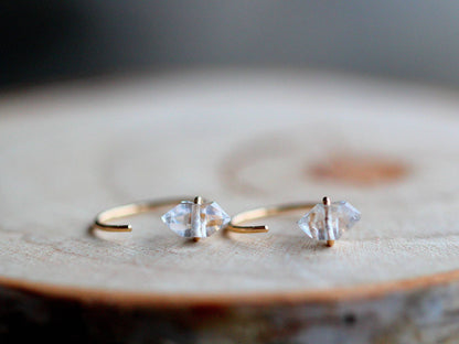Herkimer Diamond Hug Hoops: 14k Gold Fill