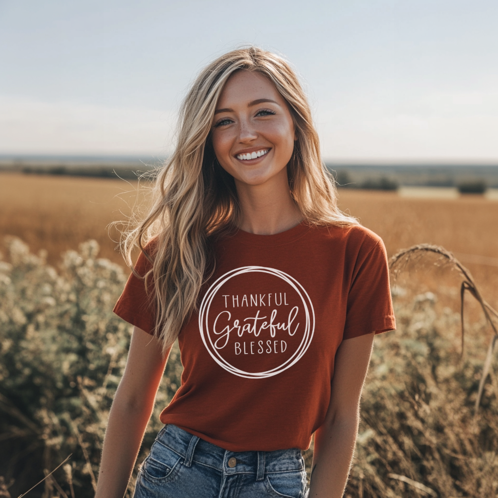 Thankful Grateful Blessed T-Shirt — Thanksgiving Fall Tee