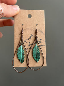 Copper Teal Feather Earrings