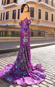Giani Floral Sequin Gown
