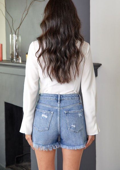 Kancan Rosie High Rise Fray Mom Shorts