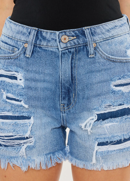 Kancan Rosie High Rise Fray Mom Shorts