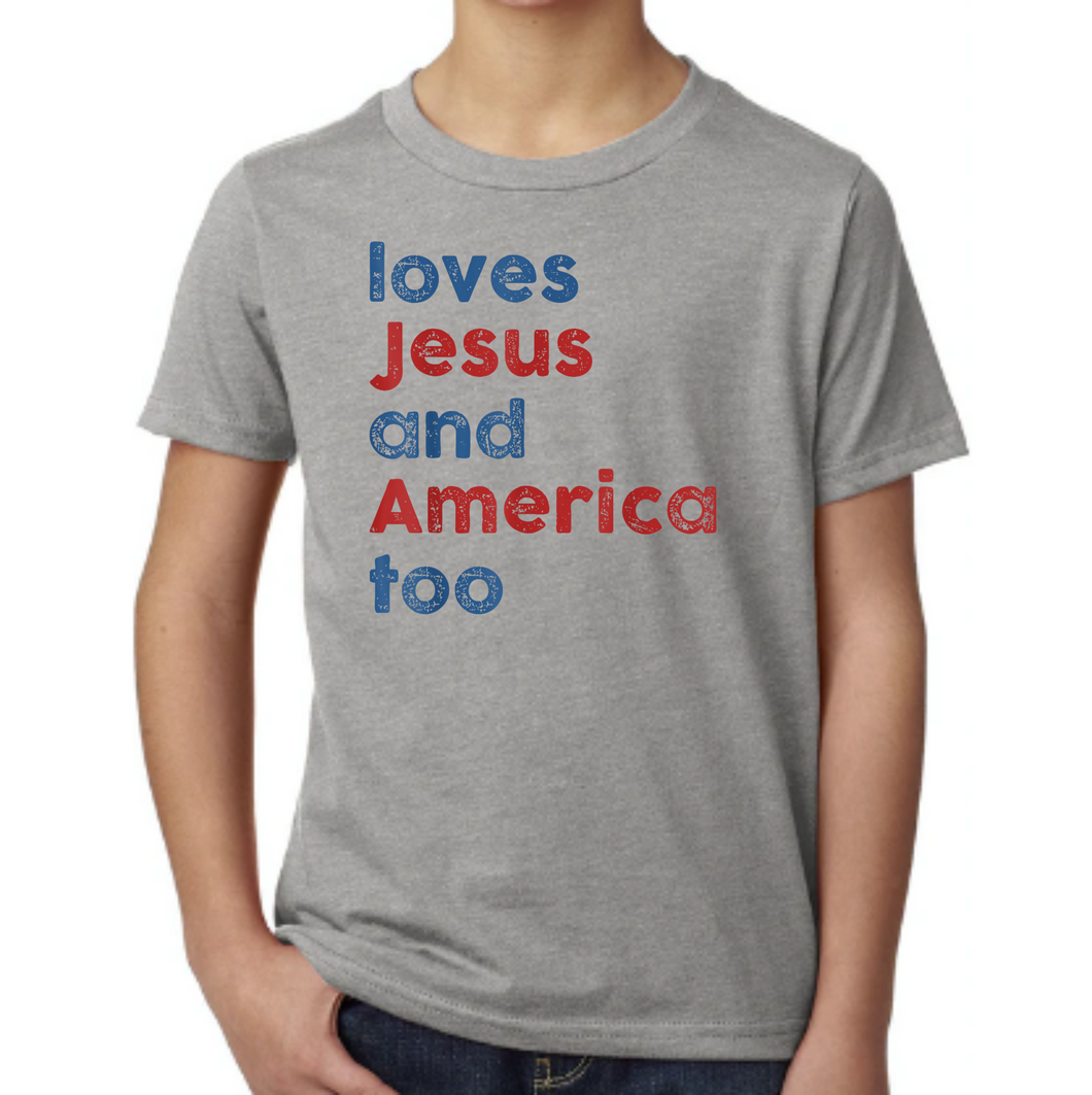 Loves Jesus and America Too Youth Tee