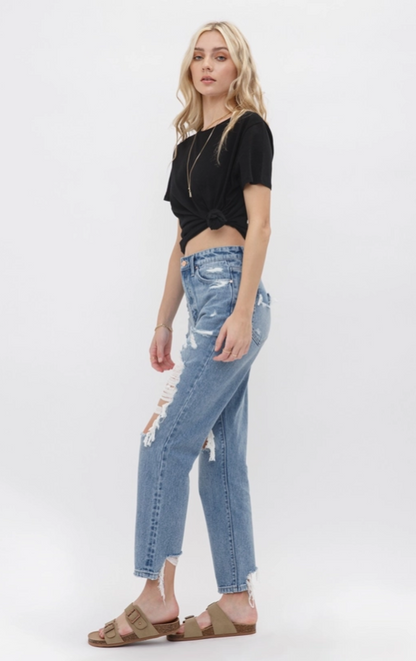 Mica Gavi Super High Rise Distressed Boyfriend Jeans