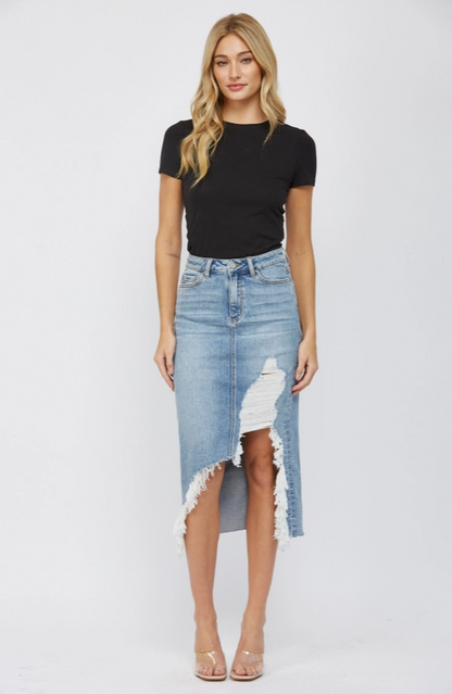 Mica Madrid Distressed Midi Skirt