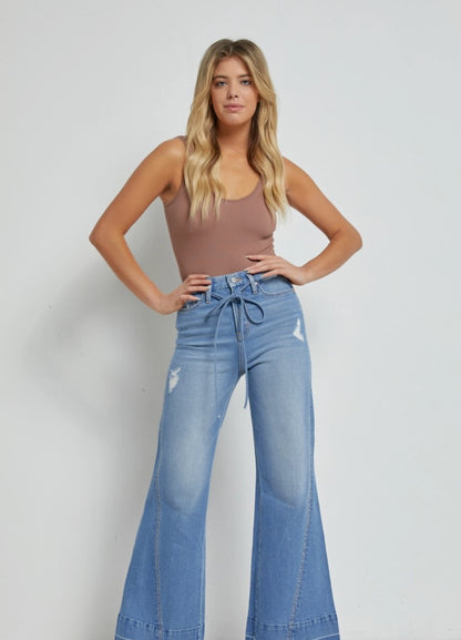 Mica London Blue Wide Leg Flare Jeans