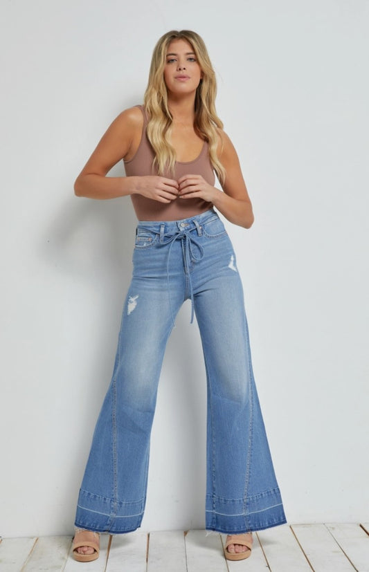 Mica London Blue Wide Leg Flare Jeans