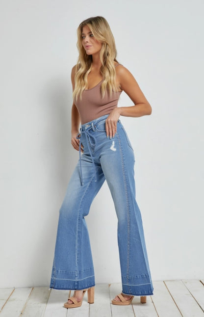 Mica London Blue Wide Leg Flare Jeans