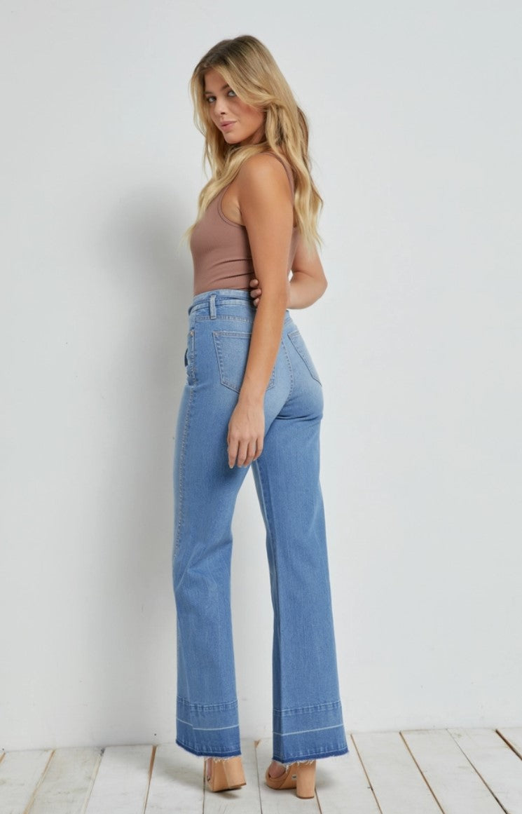 Mica London Blue Wide Leg Flare Jeans