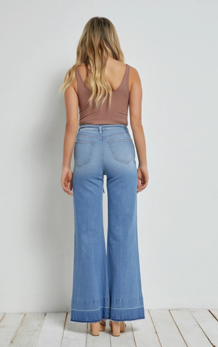 Mica London Blue Wide Leg Flare Jeans