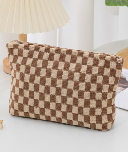 Checkered Makeup Bag Clutch