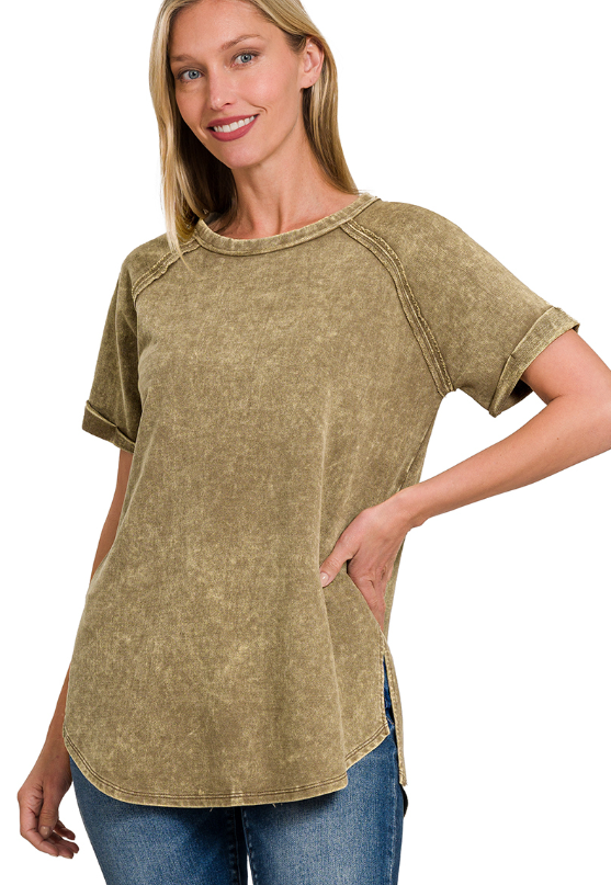 Marias Mocha Acid Wash Top