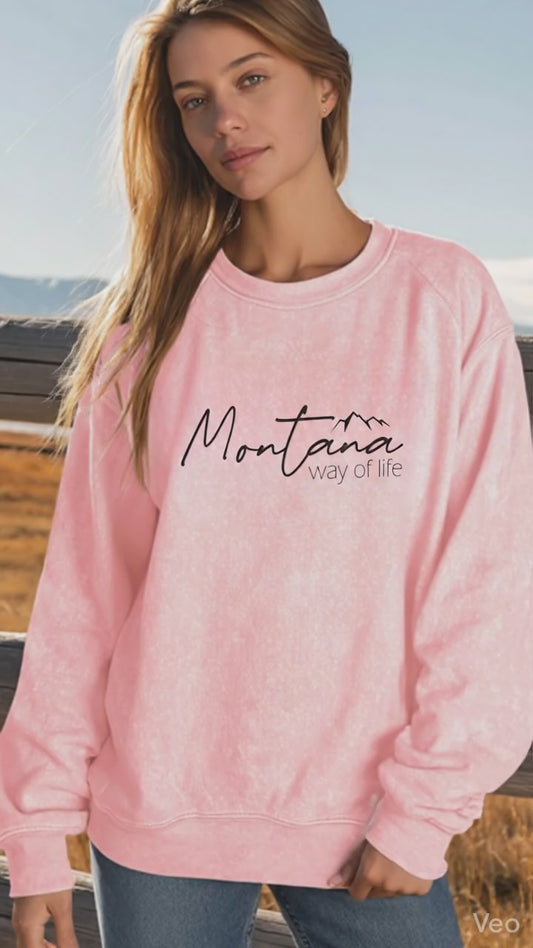 Montana Way Of Life Acid Wash Crewneck Sweatshirt