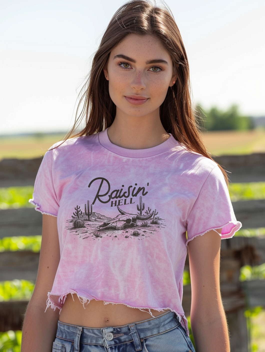 Raisin' Hell Acid Wash Crop T-Shirt