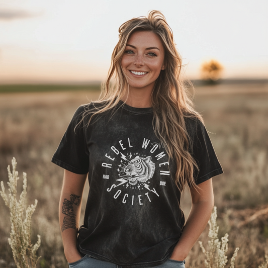 Rebel Women's Society Acid Wash Graphic T-Shirt