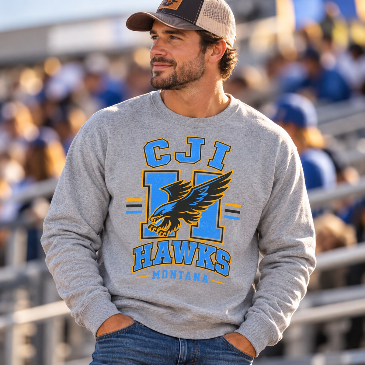 CJI Hawks Throwback Raglan Sweatshirt — Montana Hawks Crewneck