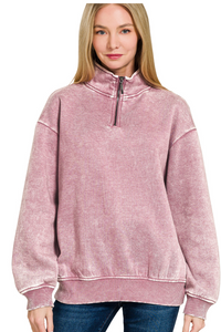 Rose Acid Wash Quarter Zip Sweatshirt