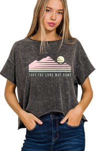 Take the Long Way Home Acid Wash Crop Top