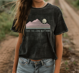 Take the Long Way Home Acid Wash Crop Top