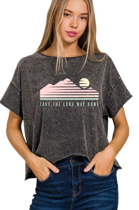 Take the Long Way Home Acid Wash Crop Top