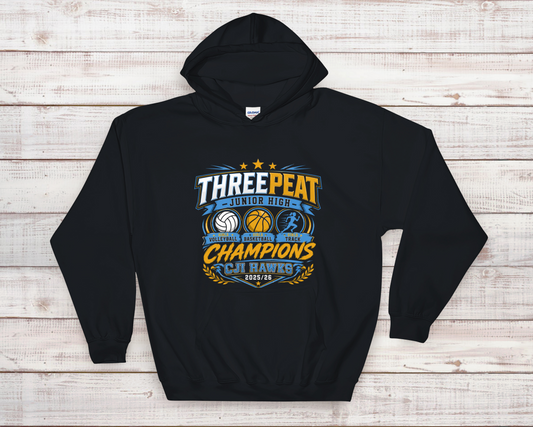 ThreePeat Jr. High Champions Graphic Hoodie Sweatshirt