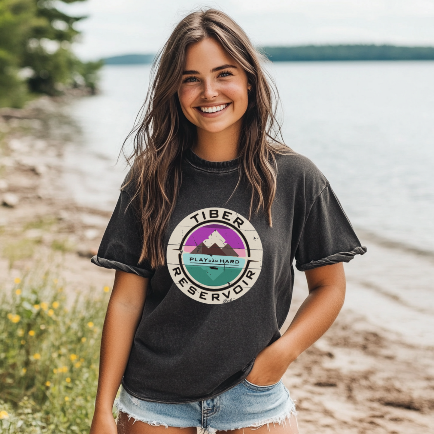 Tiber Sunset Short Sleeve Acid Wash Sweatshirt