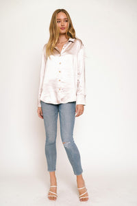 Cici Champagne Silk Button Down Top