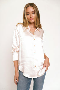 Cici Champagne Silk Button Down Top