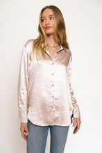 Load image into Gallery viewer, Cici Champagne Silk Button Down Top
