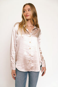 Cici Champagne Silk Button Down Top