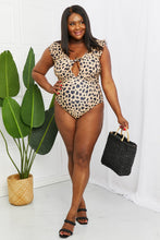 Load image into Gallery viewer, Water Cat Ruffle Sleeve One-Piece in Leopard
