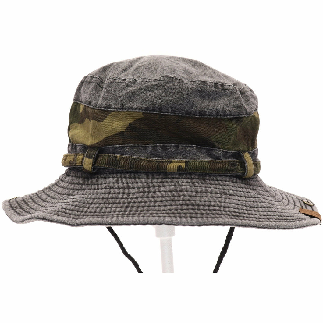 Washed Olive Camo Trim Bucket Hat