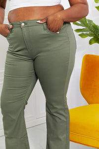 Olive Leaf High-Rise Bootcut Jeans in Olive