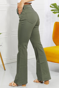 Olive Leaf High-Rise Bootcut Jeans in Olive