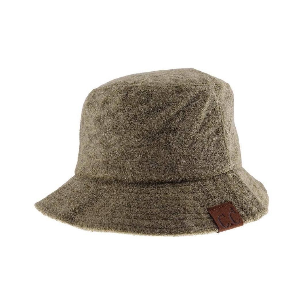 Olive Solid Terry Cloth C.C Bucket Hat