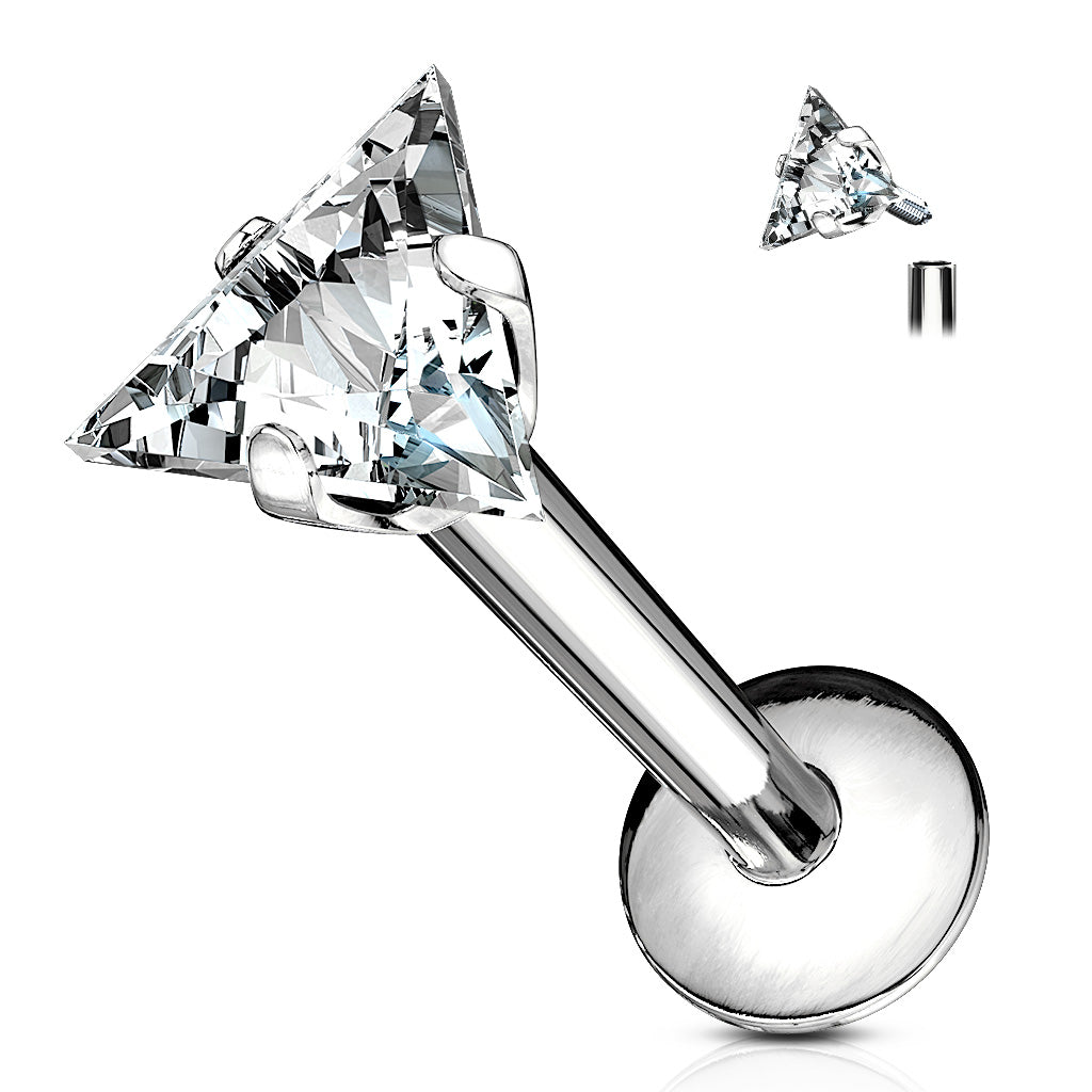 Triangle CZ Internally Threaded Nose, Labrinth, Conch, Tragus and Ear Earring