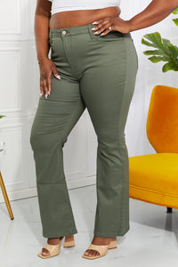 Olive Leaf High-Rise Bootcut Jeans in Olive