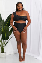 Load image into Gallery viewer, Seaside Romance Ruffle One-Shoulder Bikini in Black
