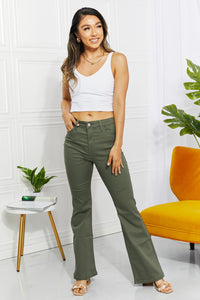 Olive Leaf High-Rise Bootcut Jeans in Olive