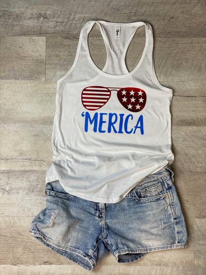 White 'Merica Racerback Tank