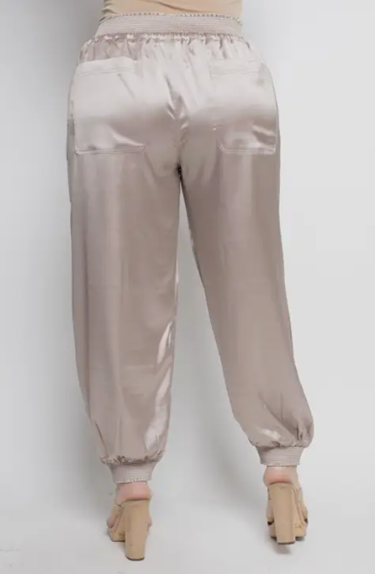 Midnight Black Satin Plus Size Joggers