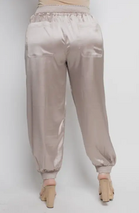 Midnight Black Satin Plus Size Joggers