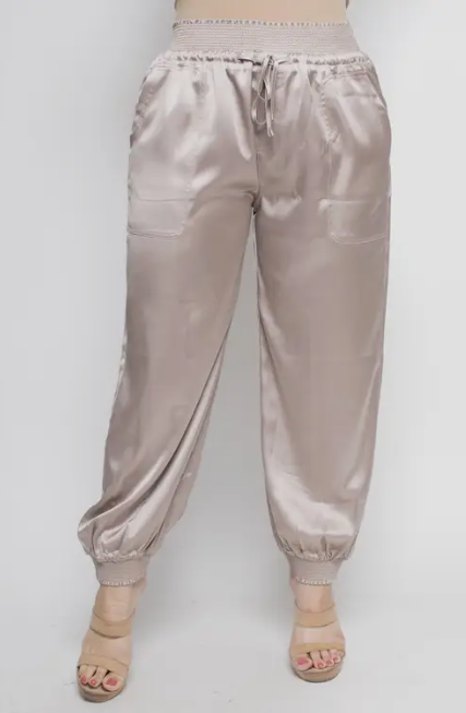 Midnight Black Satin Plus Size Joggers